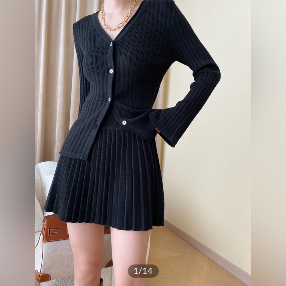 Leisure Long Sleeve Two Piece Skirt Set Black Size L